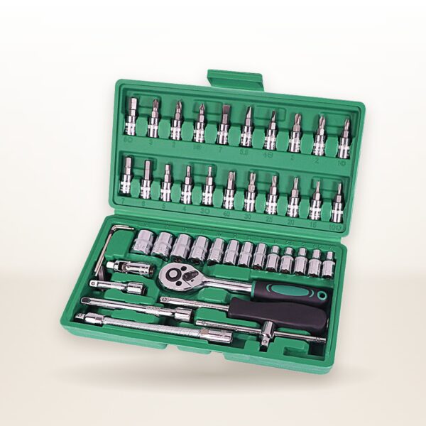 46pcs Car Repair Tool Kit – Socket Set, Ratchet & Torque Wrench Combo
