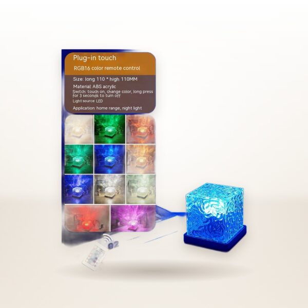 LED Water Ripple Night Light – USB Rotating RGB Crystal Table Lamp, 16 Colors